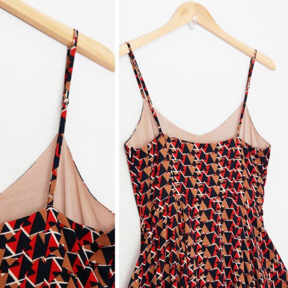 Miss Me Retro Geometric Print Fit Flared Skater Dress S V Neck Pinup Y2K Vintage - Picture 12 of 16